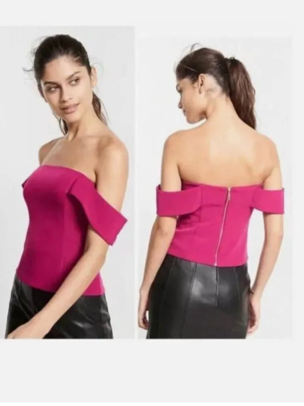 Express Off Shoulder Crop Top Magenta Zip Back Sz 10